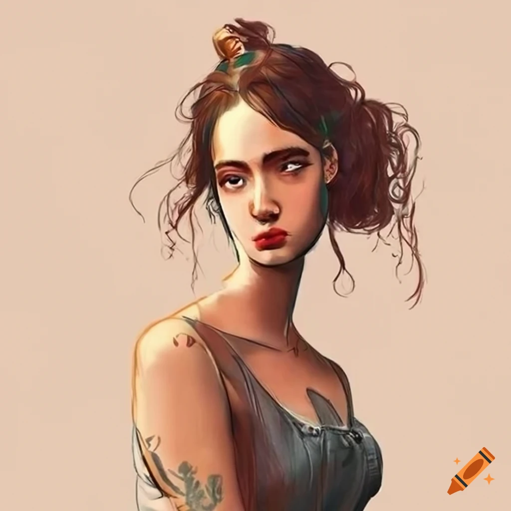 Drawing of a friendly young woman with long wavy hair on Craiyon