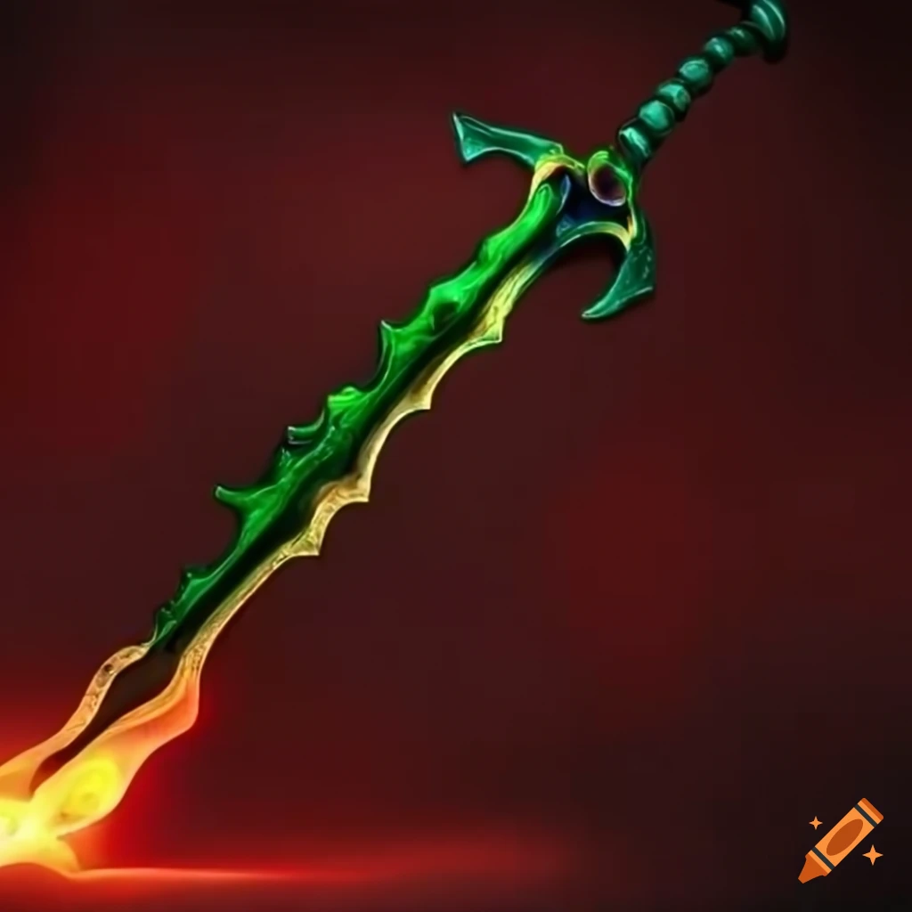 Poison flame longsword with green aura in a castle setting