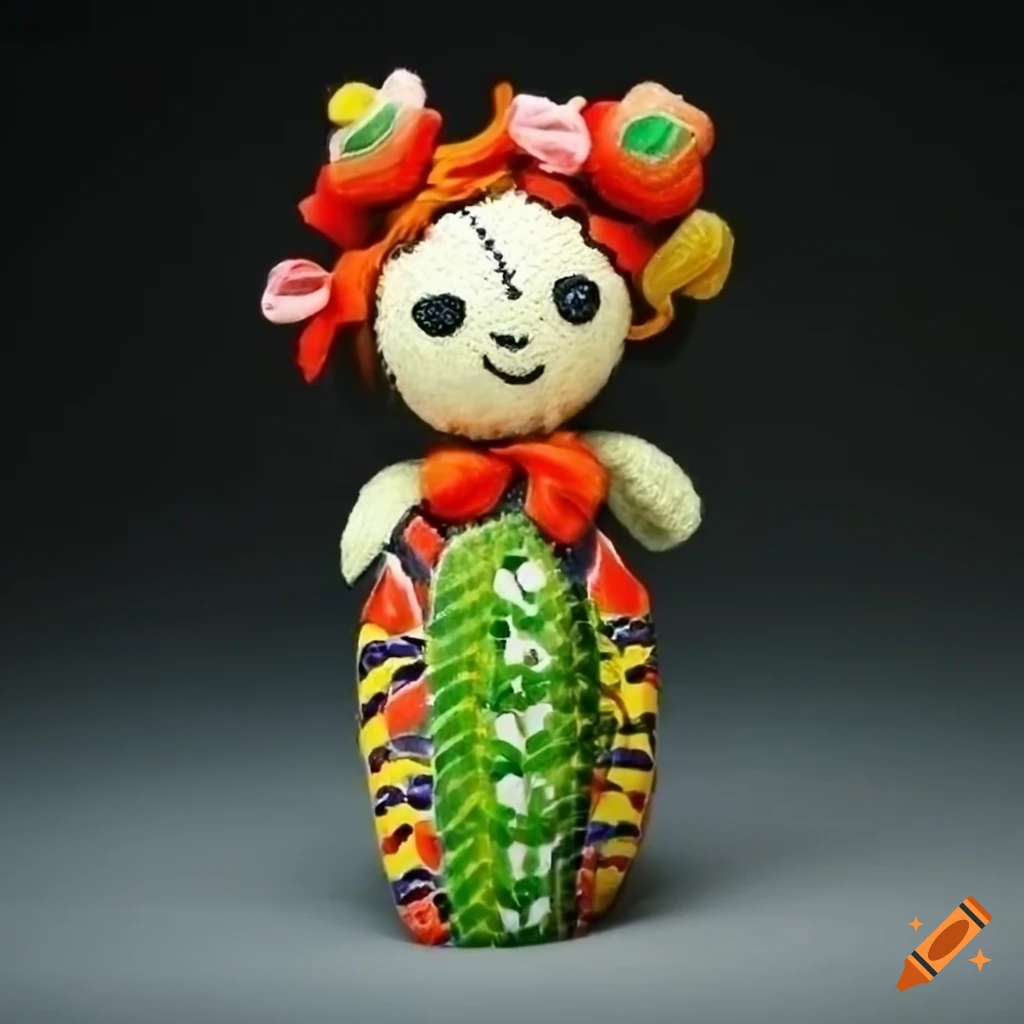 Cute Burlap doll with Cactus and green talavera paper flower