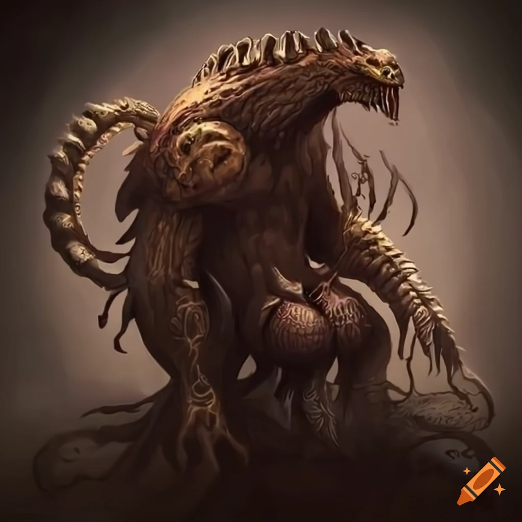 Intricately detailed mythical humanoid monster with tentacle arms and a ...