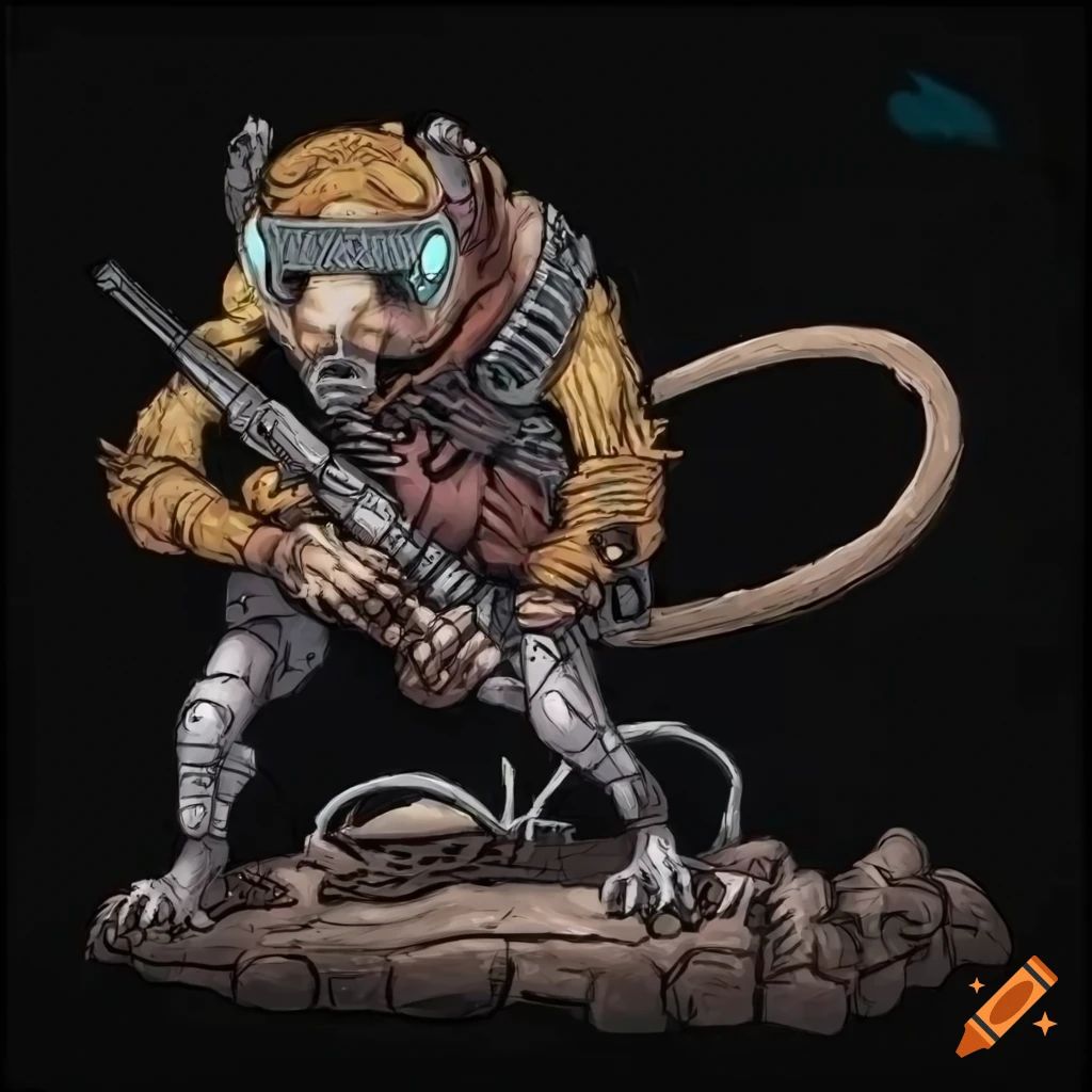 Cybernetic rat with futuristic goggles and plasma shotgun in Frazetta ...