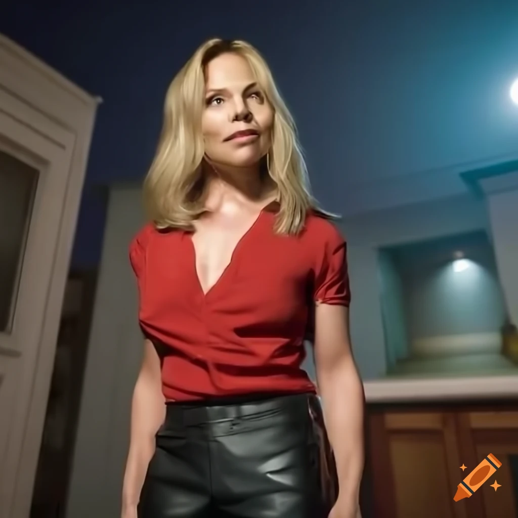Blonde actress resembling Samantha Womack in a farmhouse kitchen setting