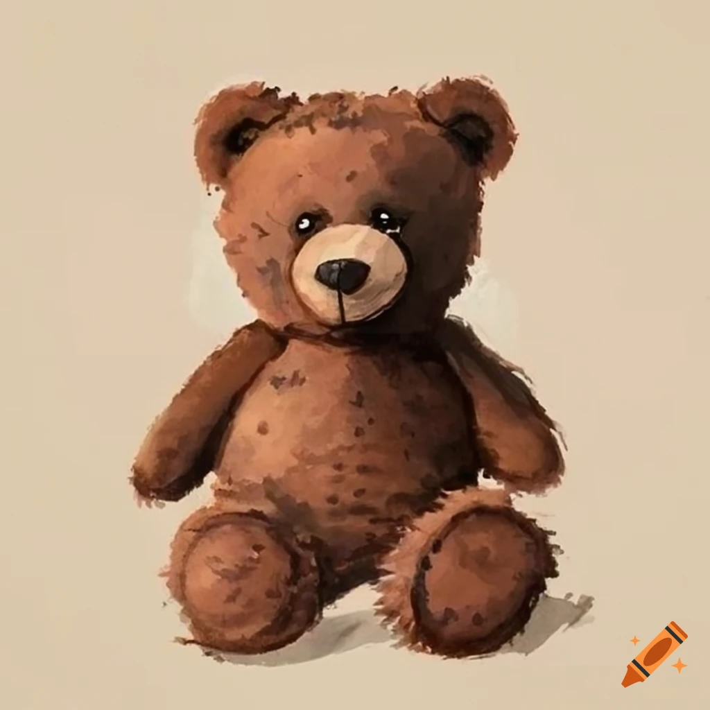 Watercolor painting of a brown teddy bear