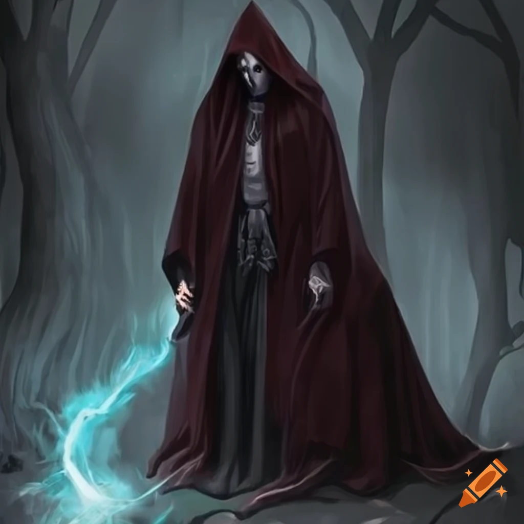 Sorcerer in a hooded cloak resembling death