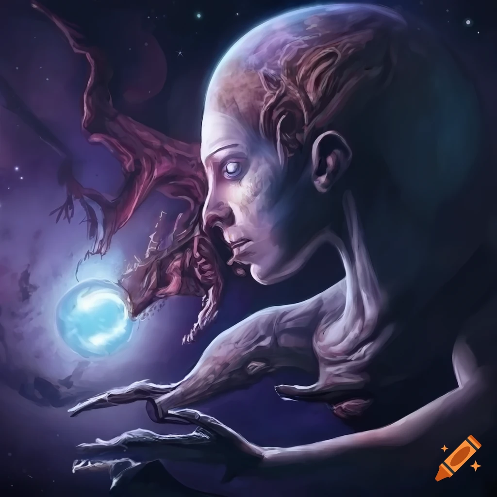 Cosmic horror devouring a planet in fantasy art style
