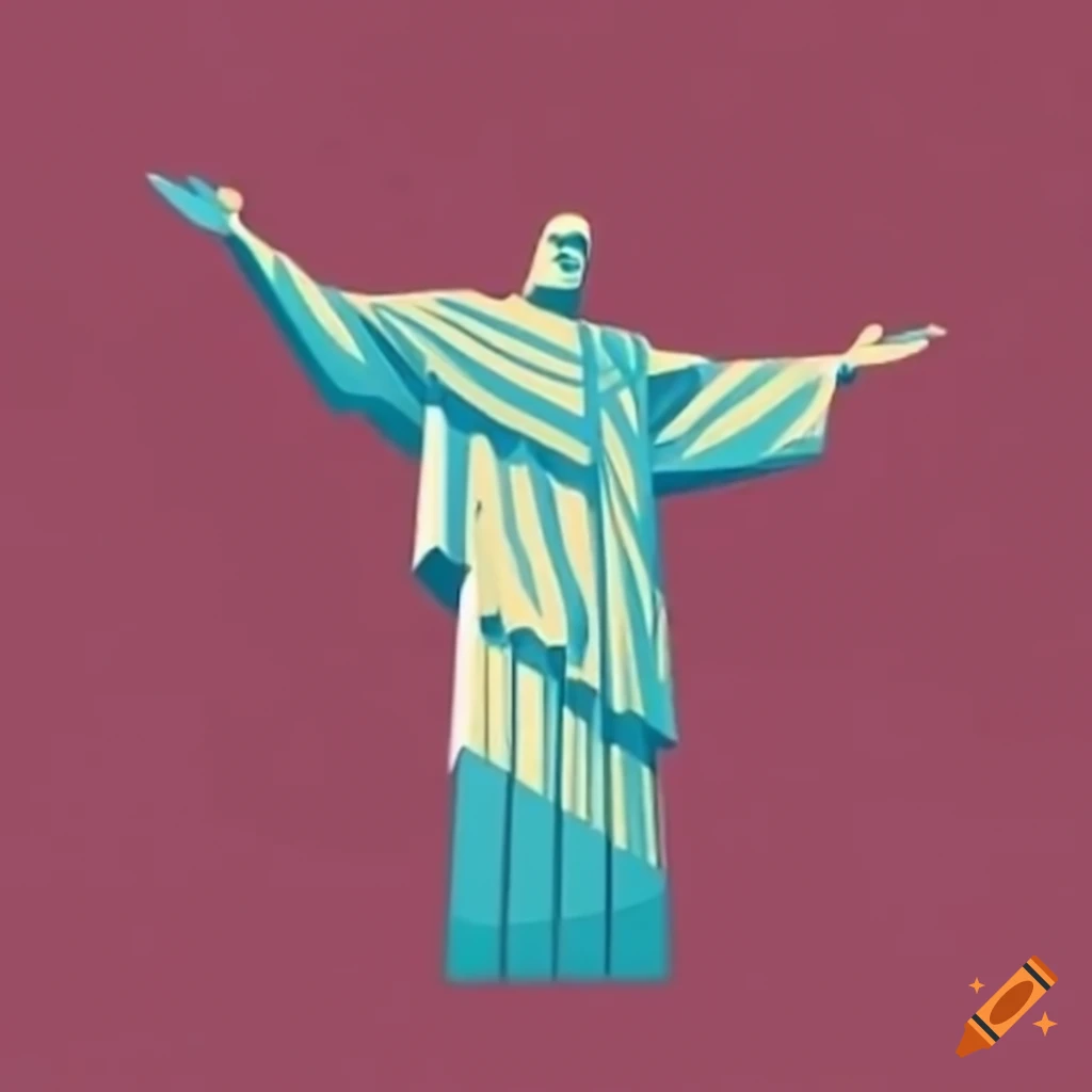 Avião voando ao redor do Cristo Redentor em estilo cubista