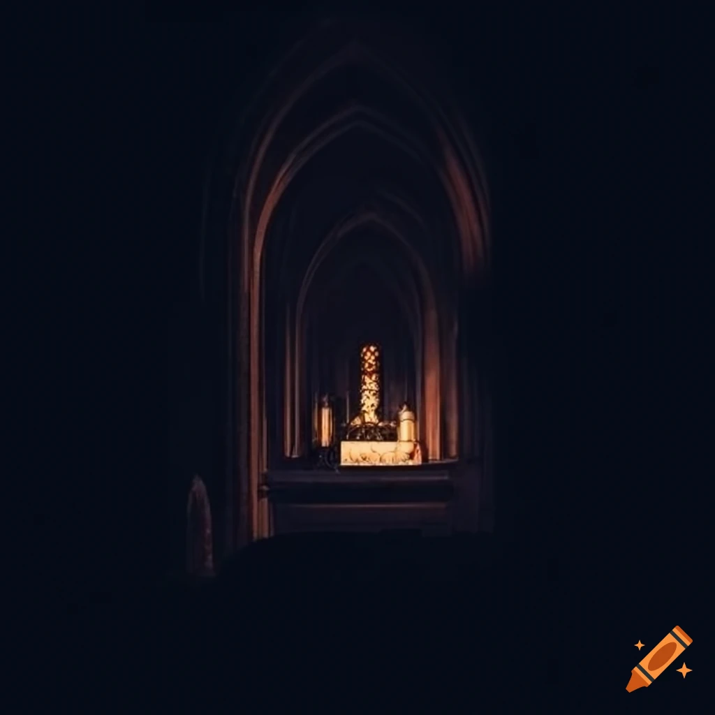 Interior elements of a partially built cathedral emerging from dark sand