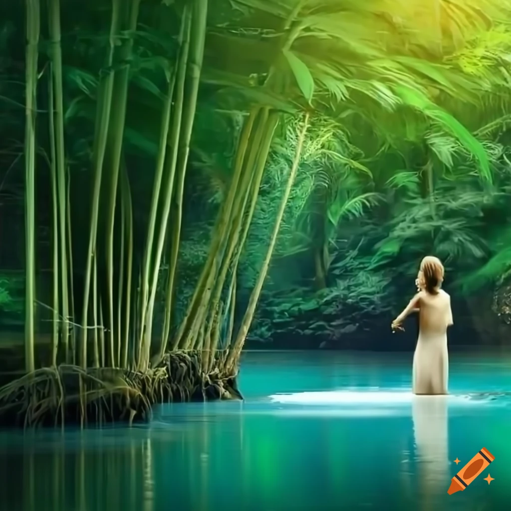 Personne zen with water and bamboo in nature background