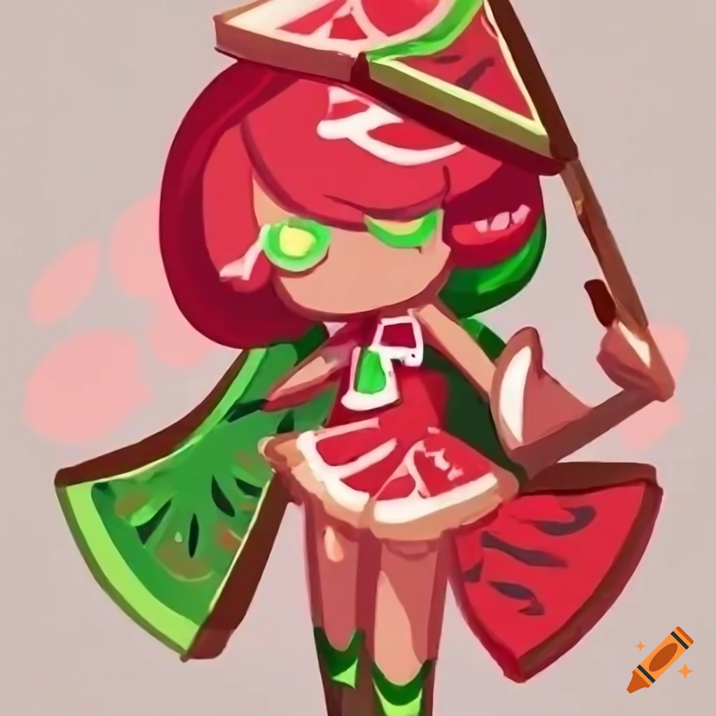 Cookie Run character in red and green with a watermelon theme