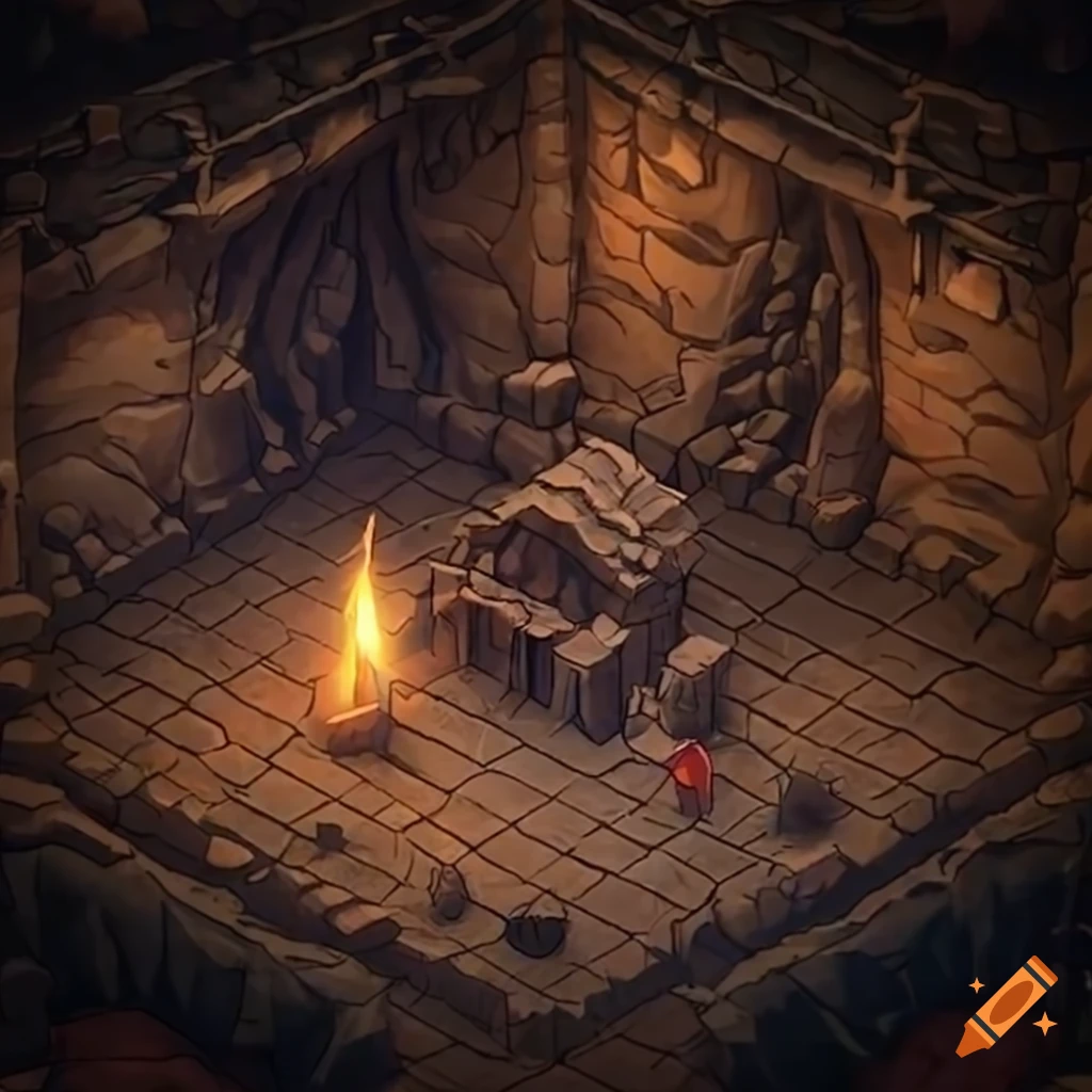 Detailed isometric cave RPG scene