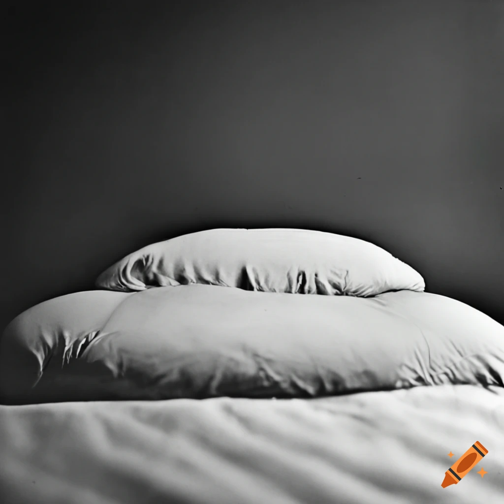 Empty bed floating in space in 1950s black and white style