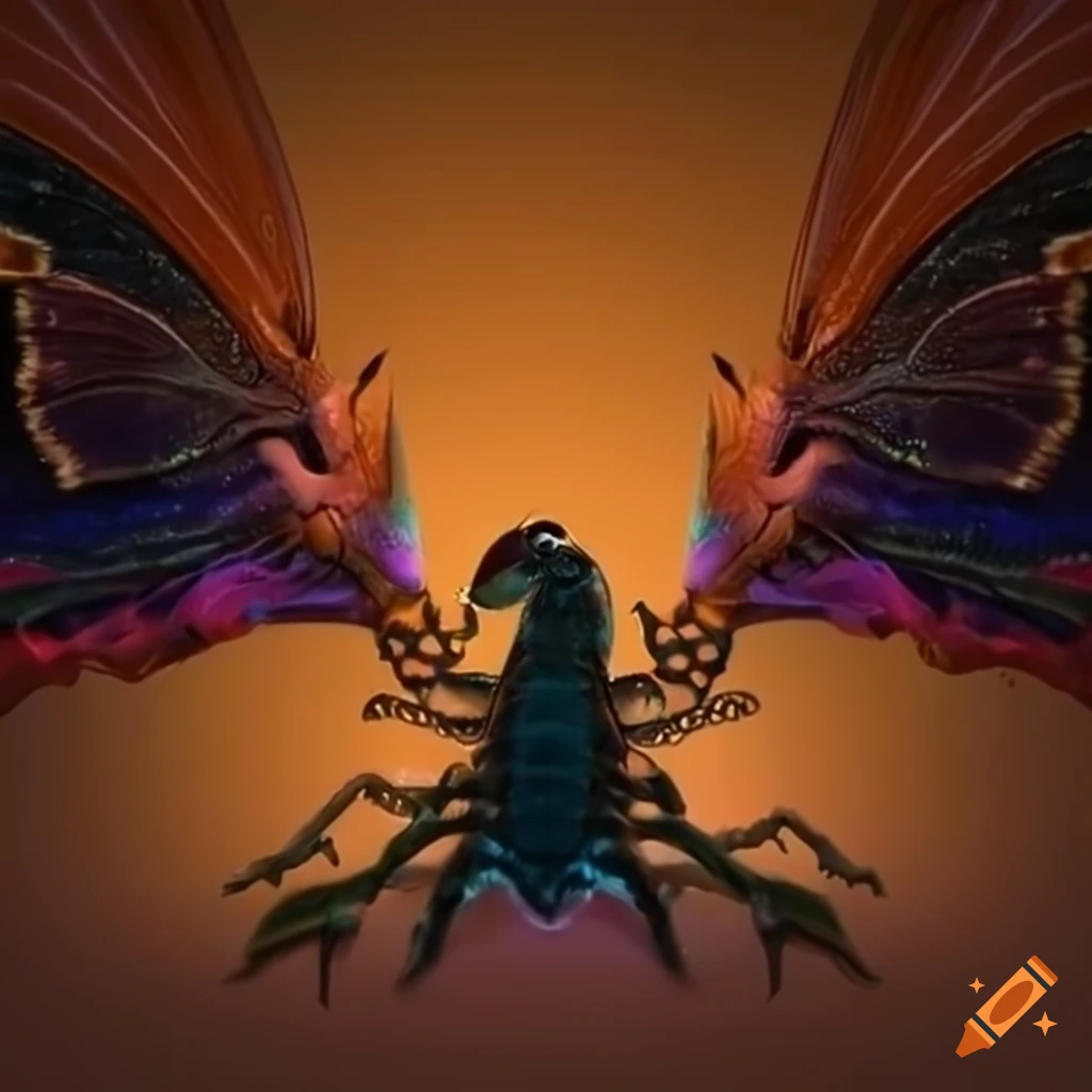 Surreal fusion of scorpion and butterfly wings