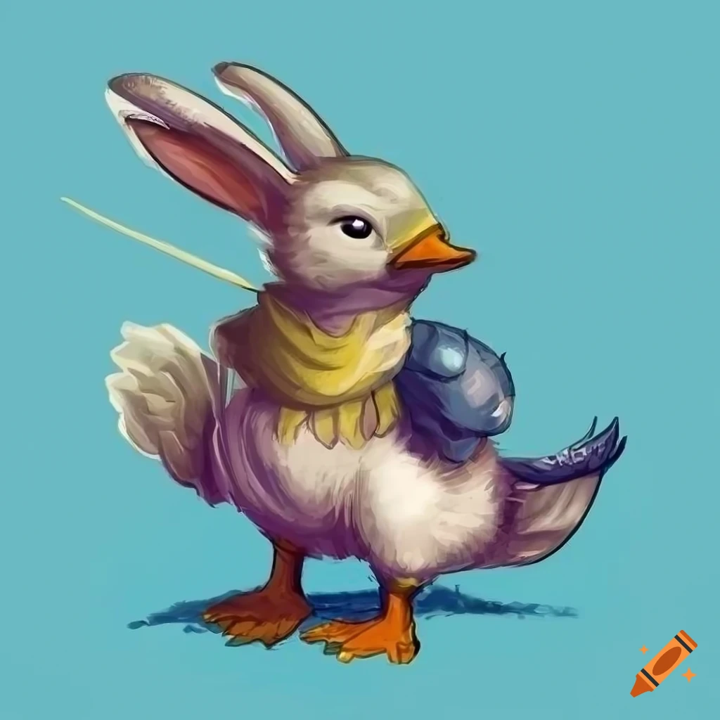 Hybrid creature of duck and rabbit peacefully eating a reed on Craiyon