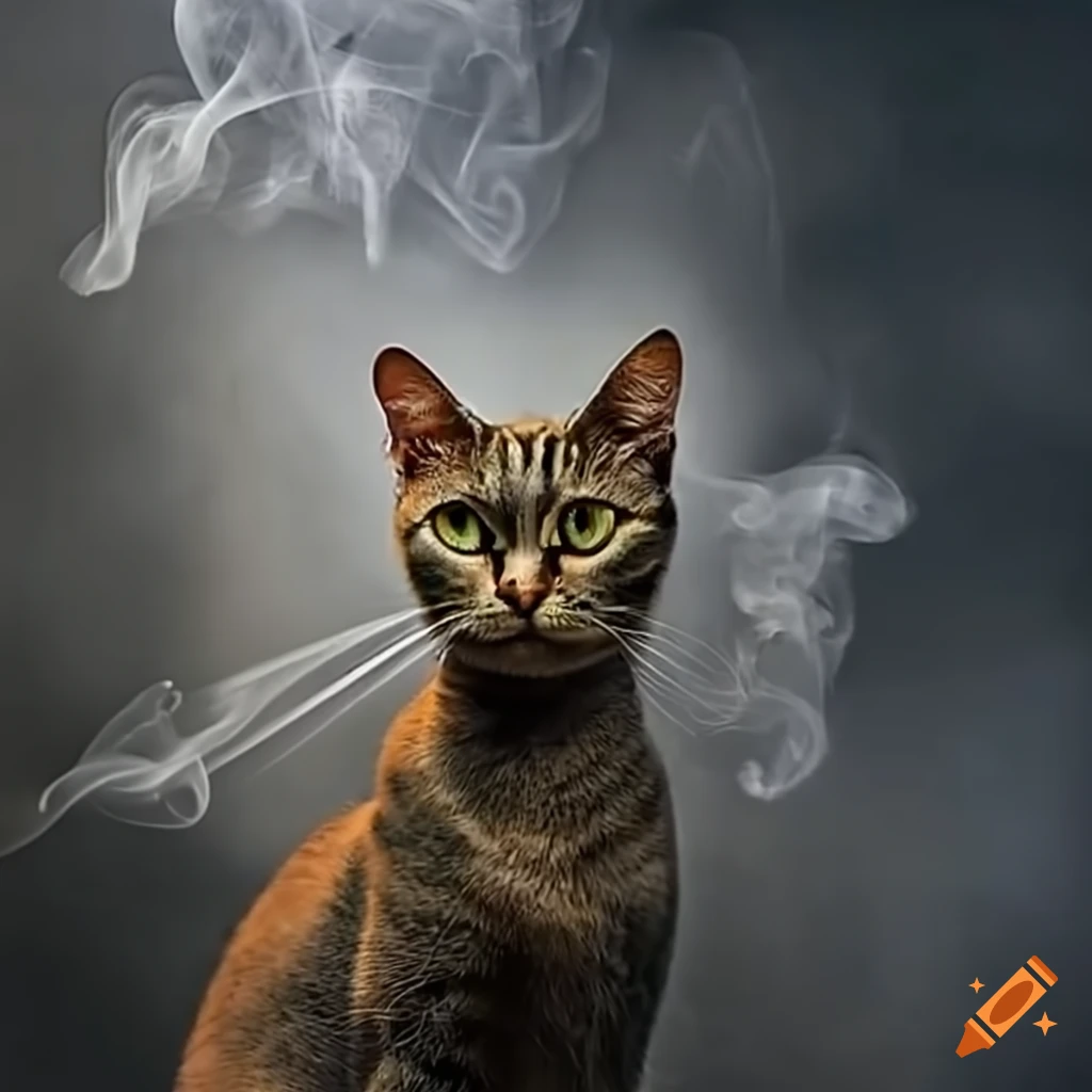 Egyptian cat in a cloud of cigar smoke