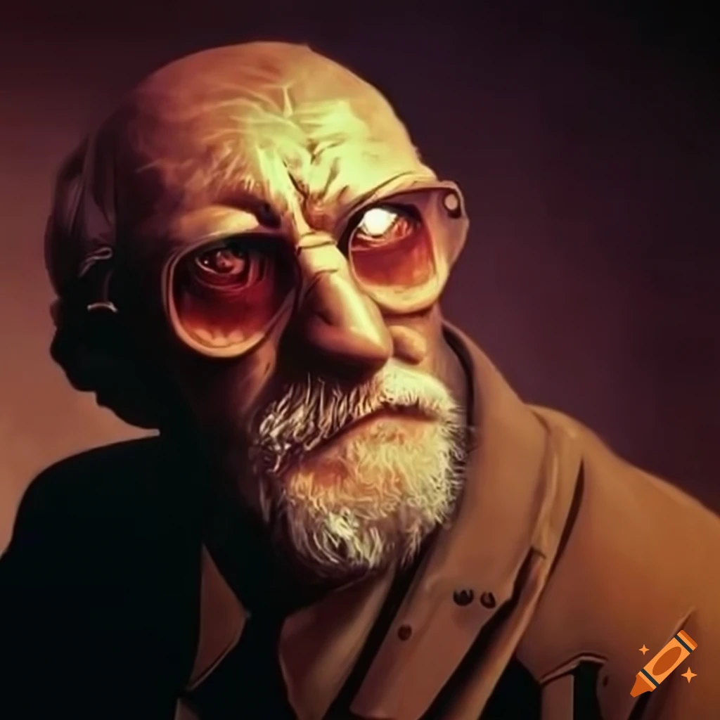 Retro 1960s science fiction old male cop
