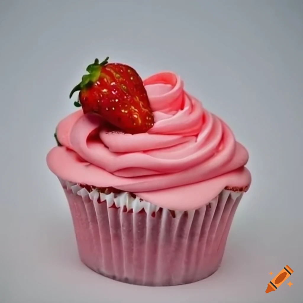 Pink cupcake topped with a strawberry