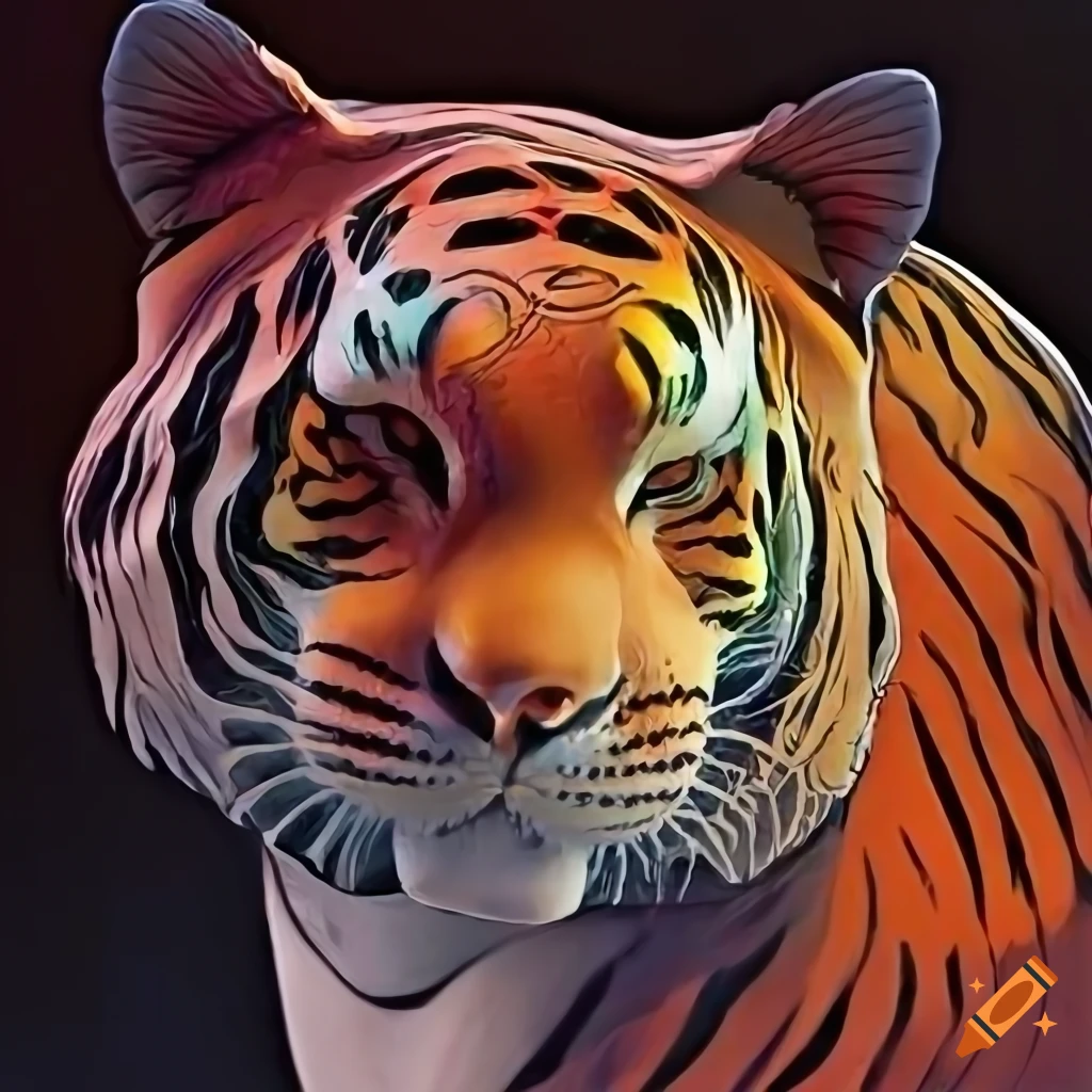 Iridescent Fire Tiger with Ember lighting and intricate stave carvings