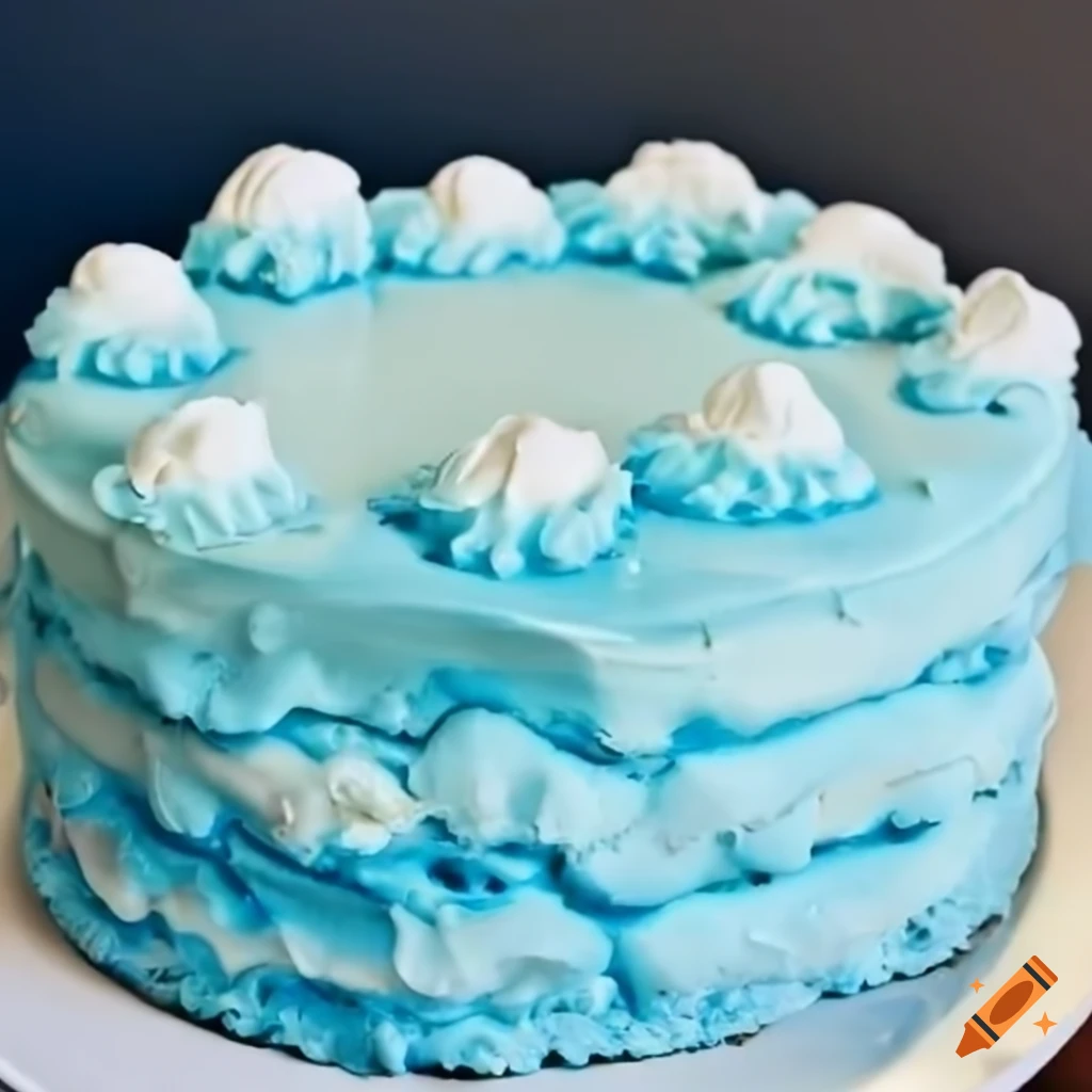 Fluffy cloud cake with light blue icing