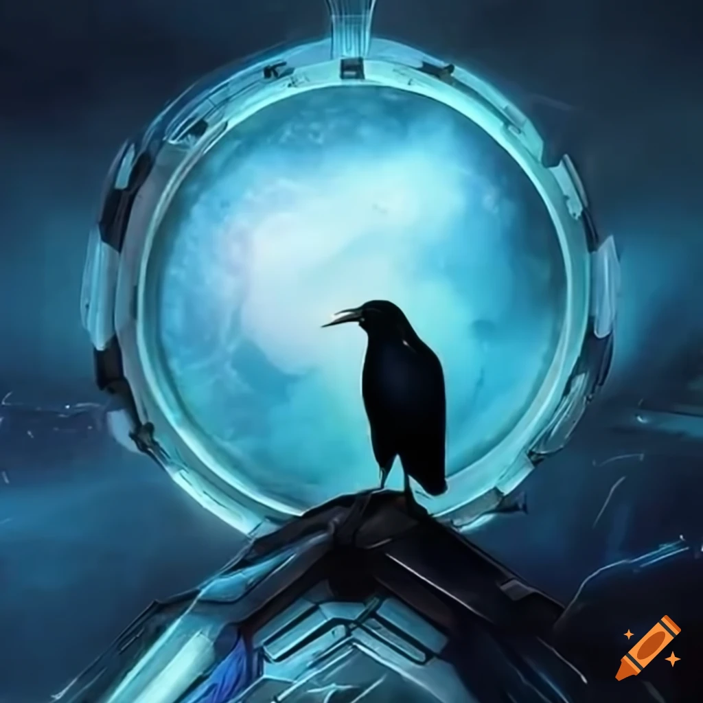 Raven perched on futuristic white spaceship on Craiyon