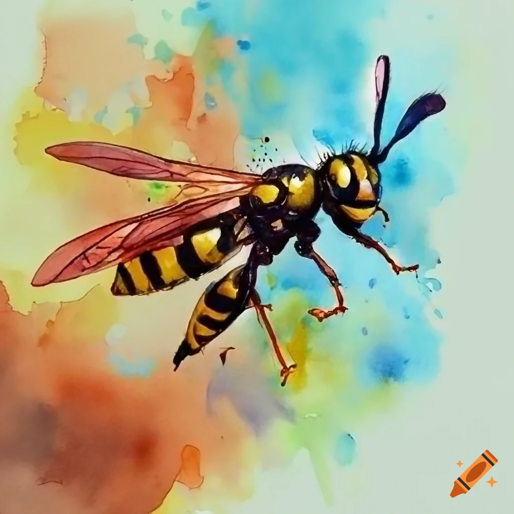 Wasp insect in colorful drawing style, winking and flying, inspired by ...