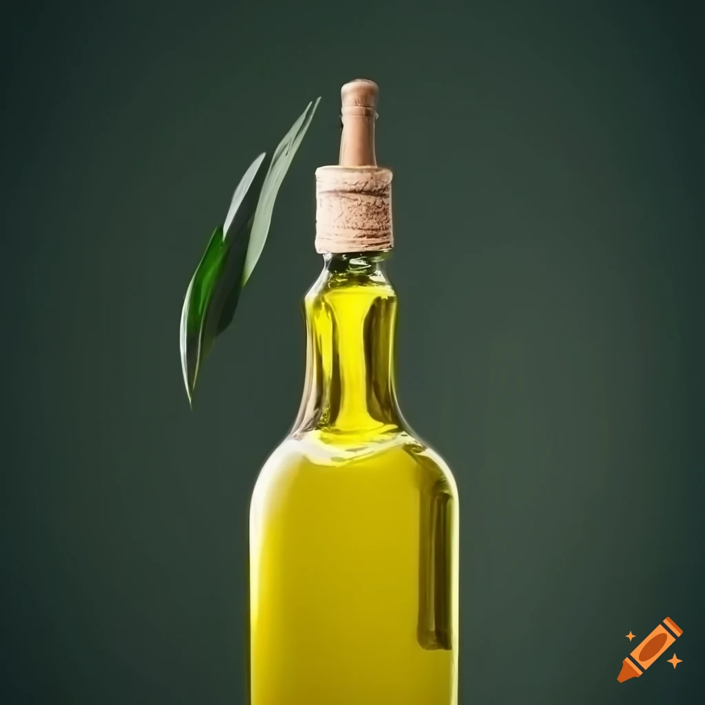 Unique photoshoot featuring an olive oil glass bottle symbolizing natural, organic, and healthy food
