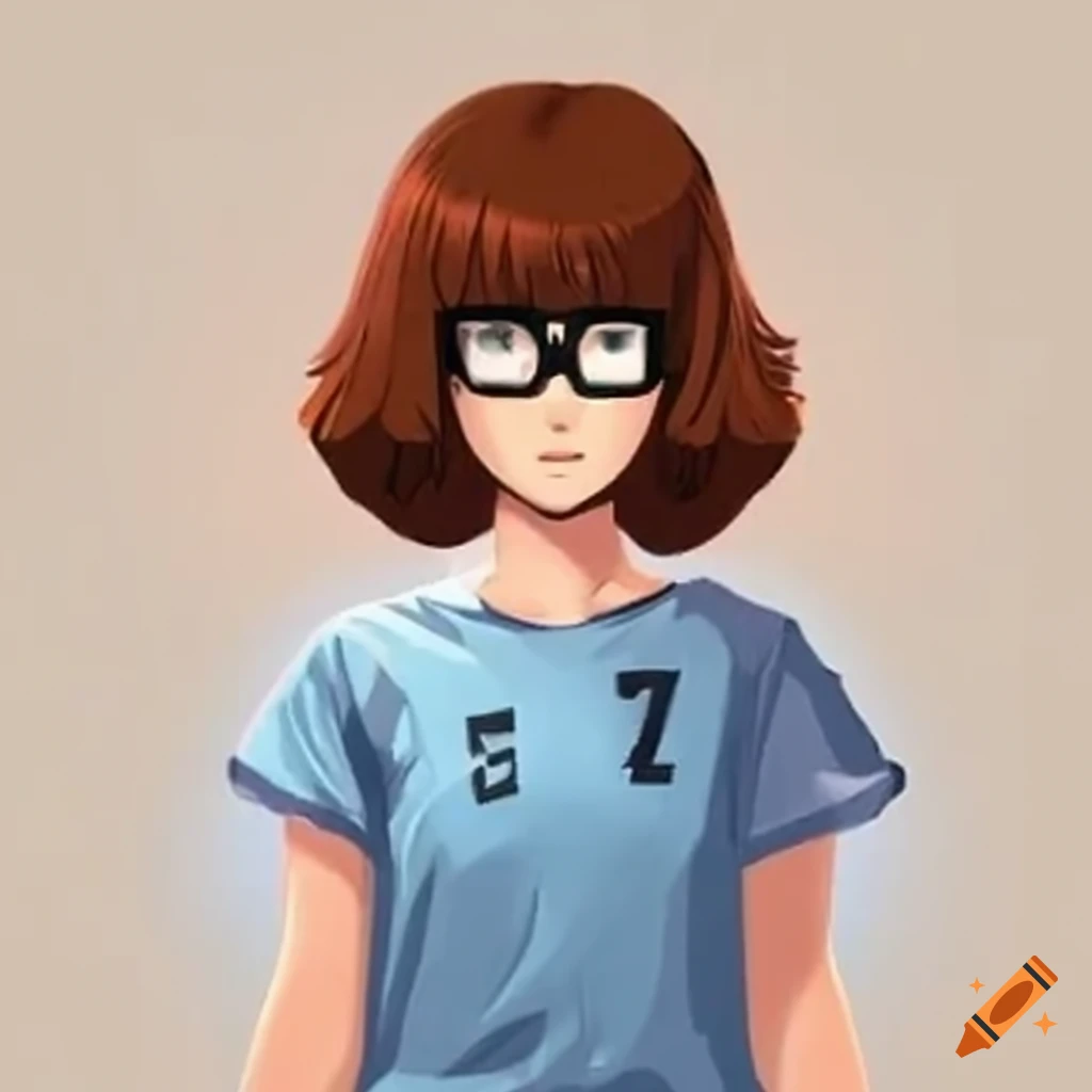 Girl in white basketball uniform resembling Velma Dinkley