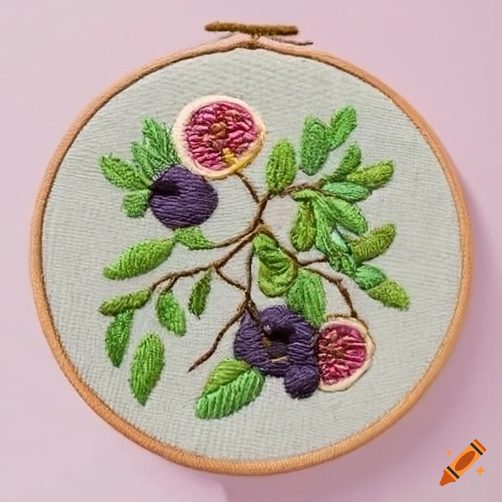 Japanese embroidery of fig leaves and olives on Craiyon