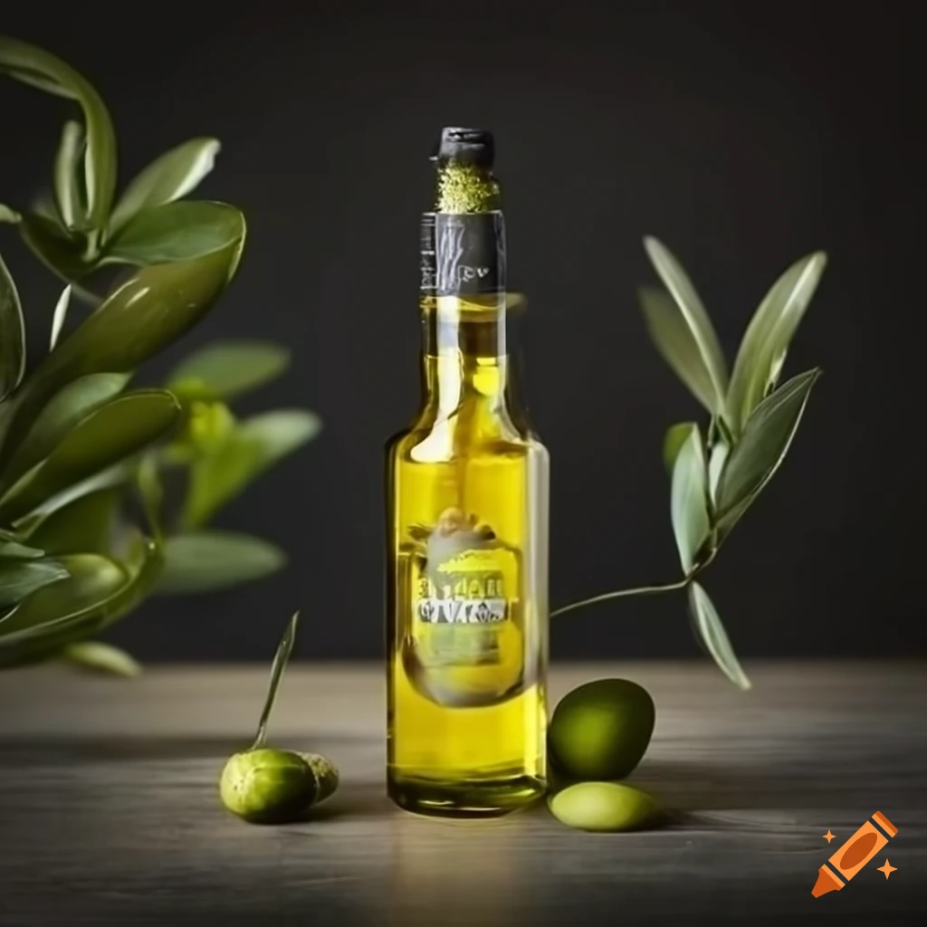 Unique photoshoot featuring an olive oil glass bottle symbolizing natural, organic, and healthy food