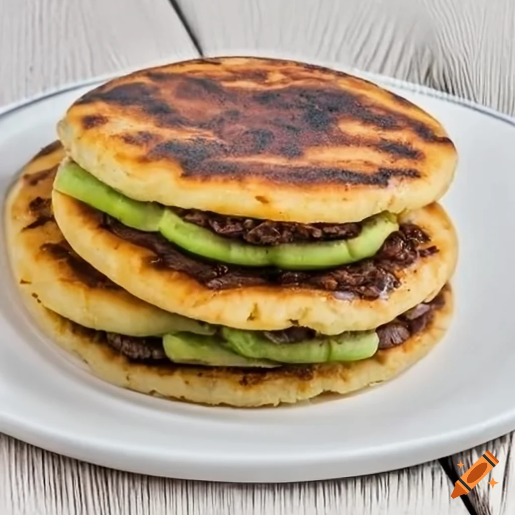 Traditional venezuelan arepas, goldenbrown round cornmeal cakes on Craiyon