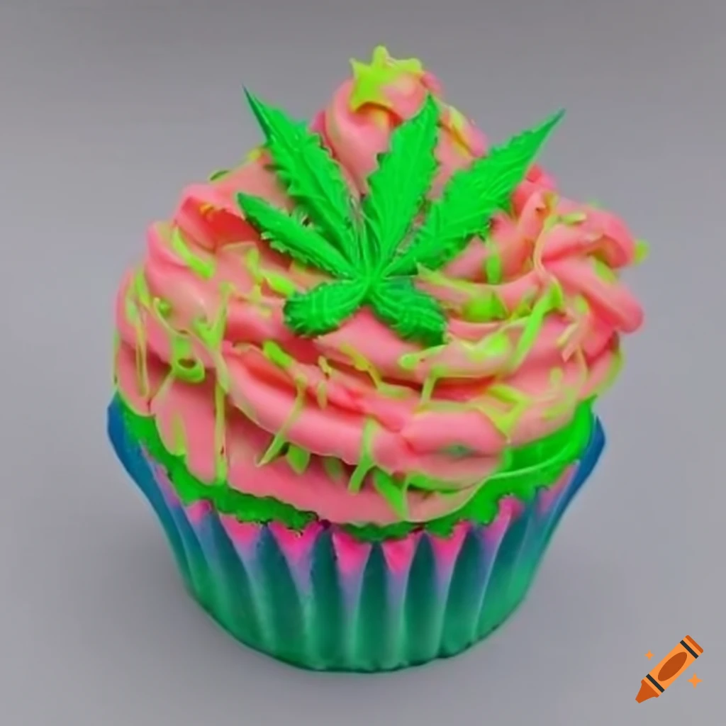 Colorful neon weed cupcake