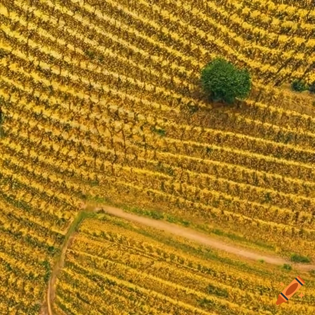 Aerial view of a golden vineyard in the south of France