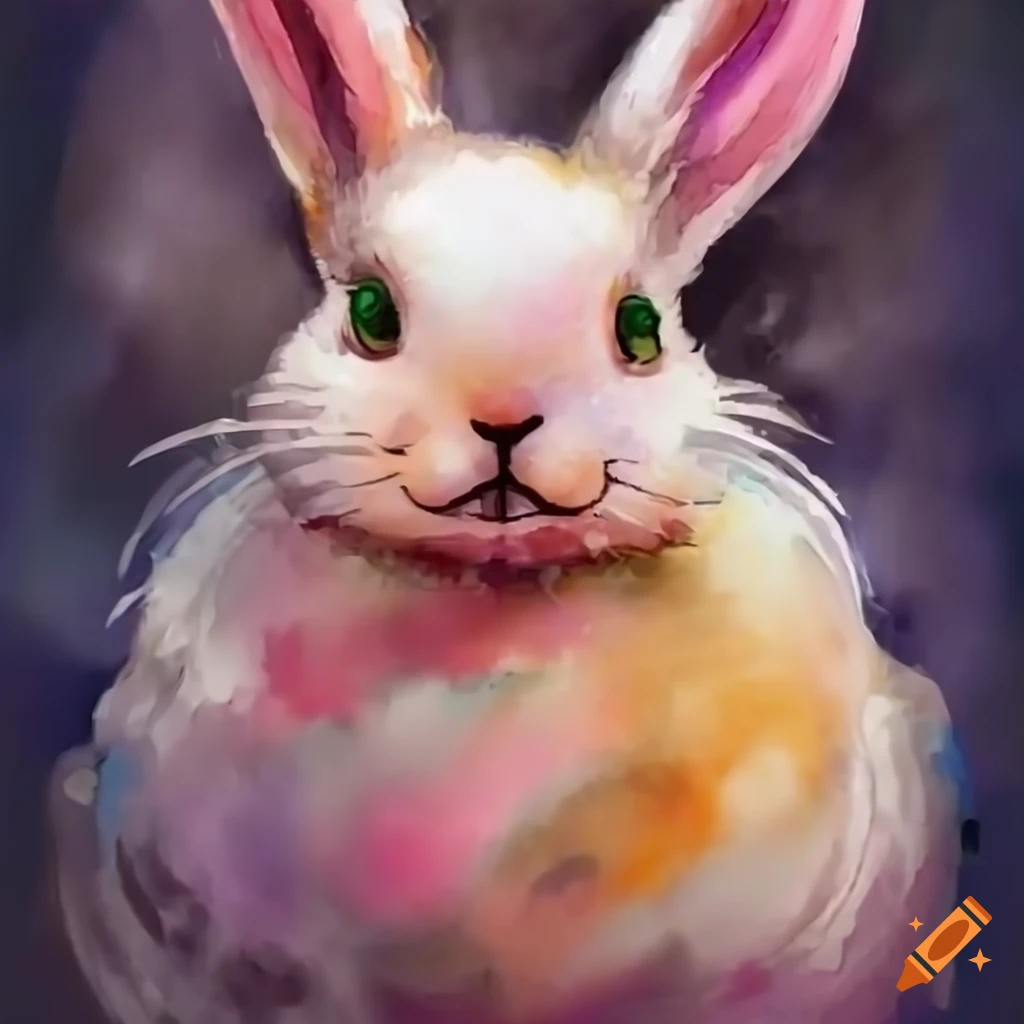 Adorable bunny rabbit with long golden curly hair and green eyes
