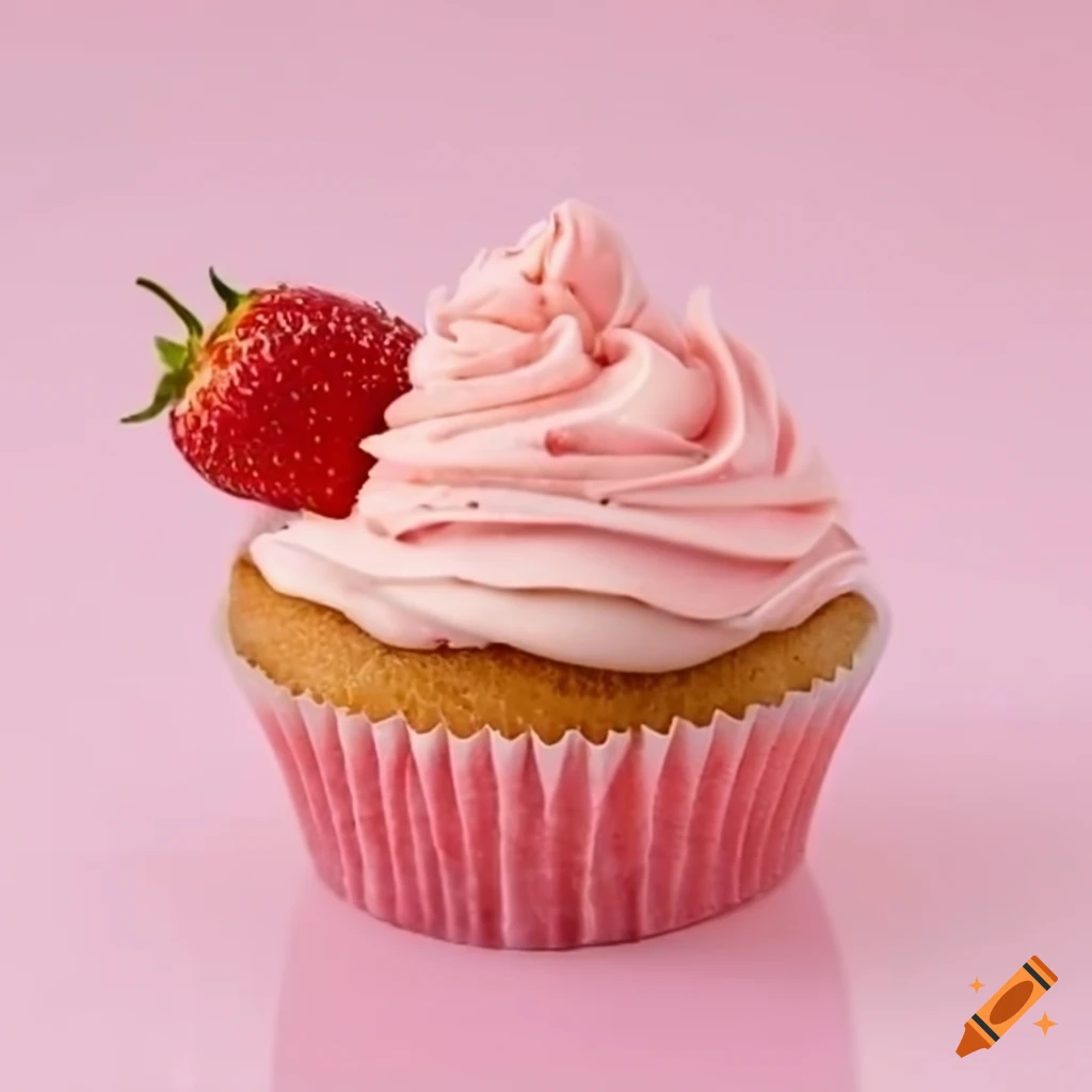 Light pink cupcake with strawberry topping