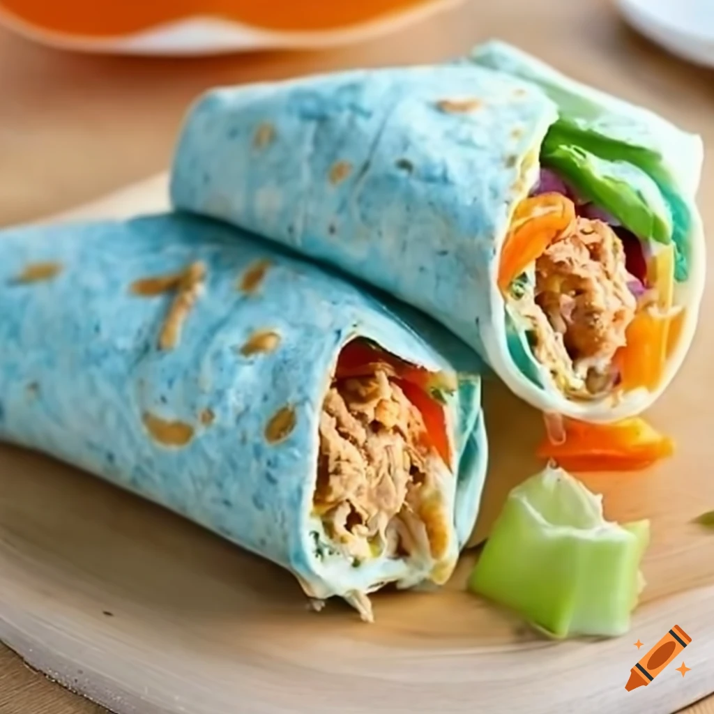 Blue slice wraps with orange shredded chicken
