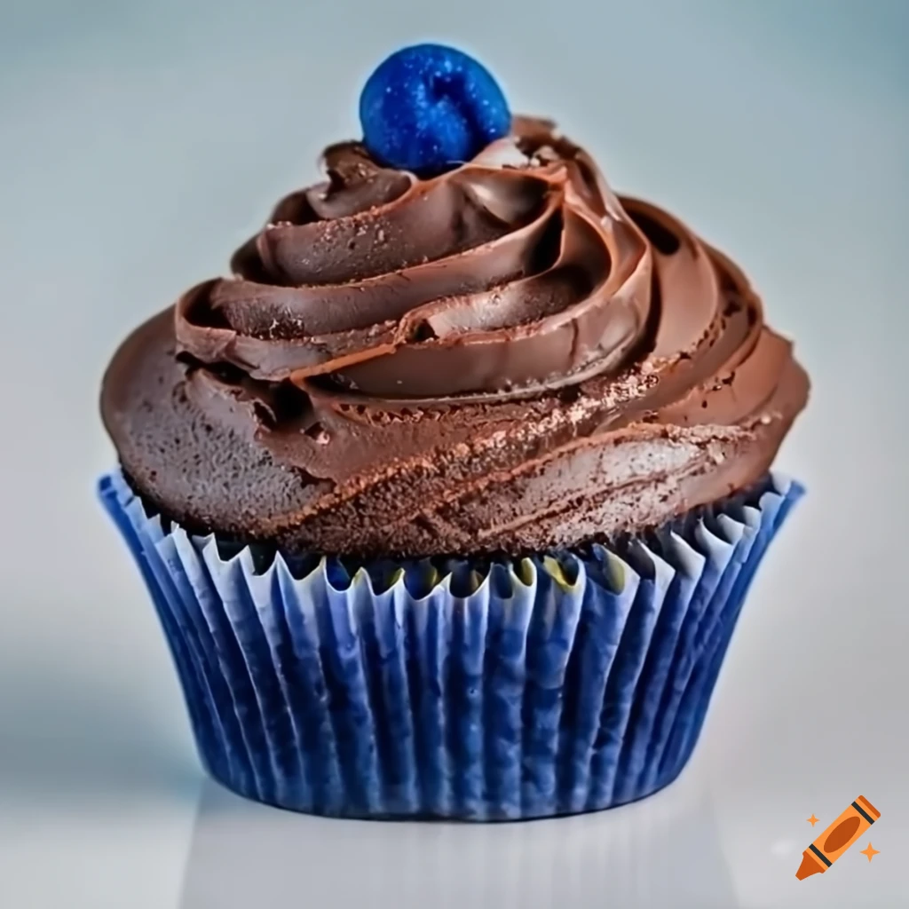 Dark chocolate cupcake with navy blue band