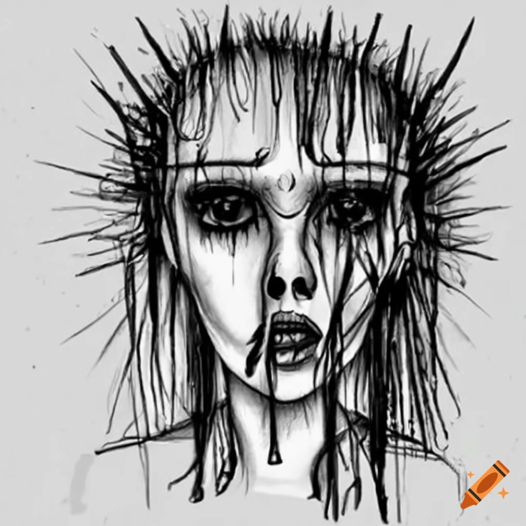 Intricate black and white drawing depicting depression