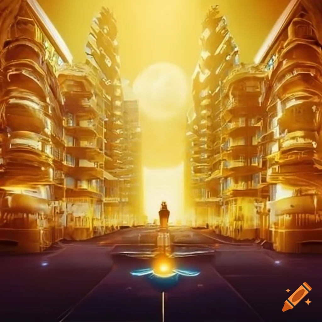 Solar City, a magical metropolis glowing with radiant architecture inside the Sun