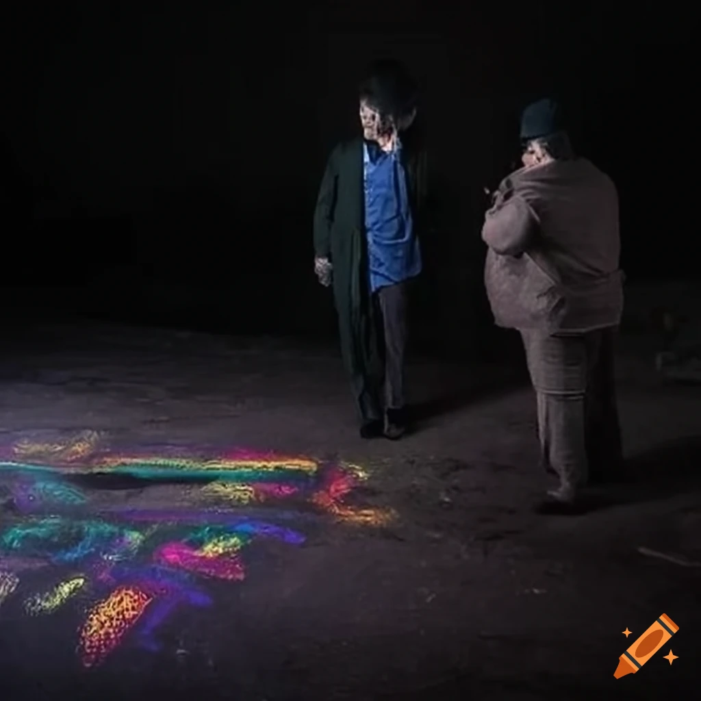 Crime scene with an alley cat and detective in an eerie landscape