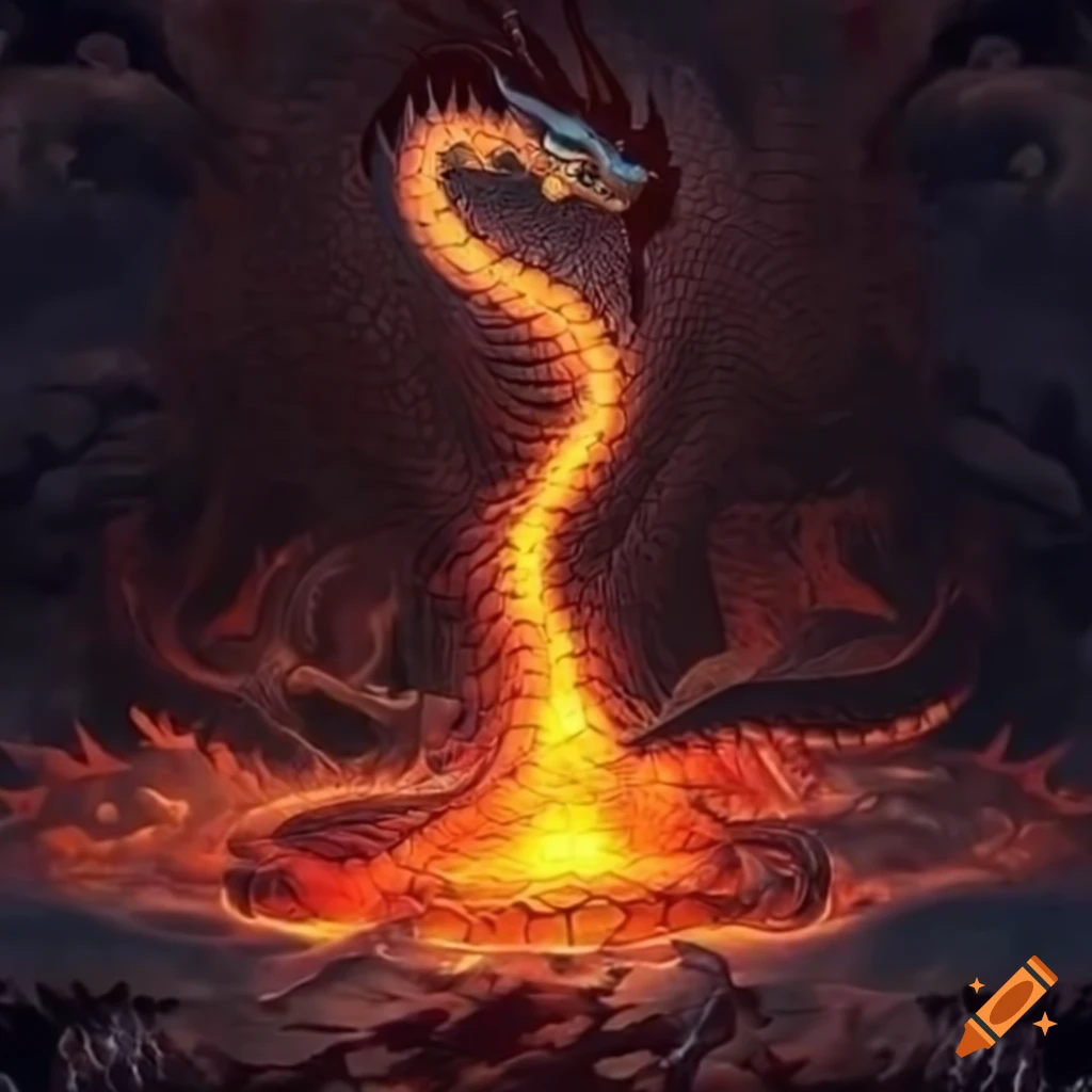 Gambar naga api dan ular air bertarung on Craiyon