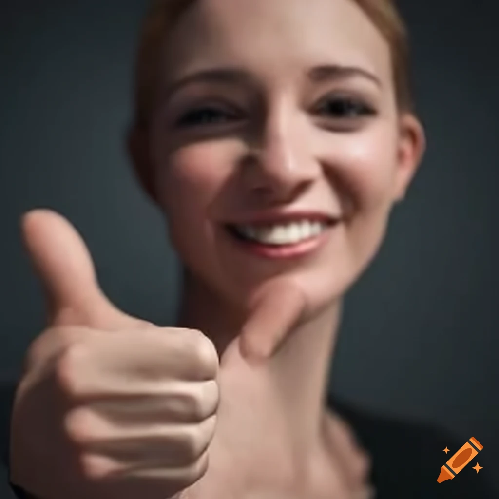 Smiling woman giving a thumbs up gesture