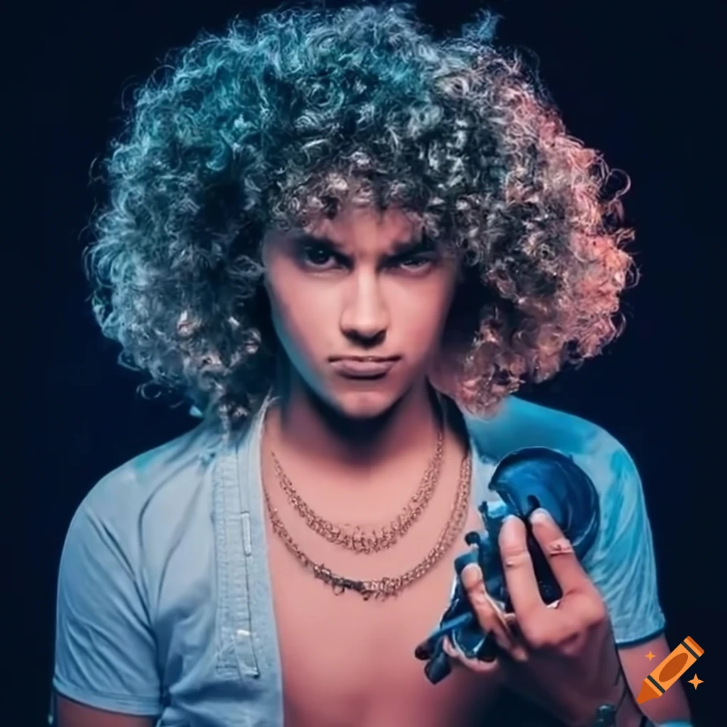 Blond curly-haired man DJ performing on stage