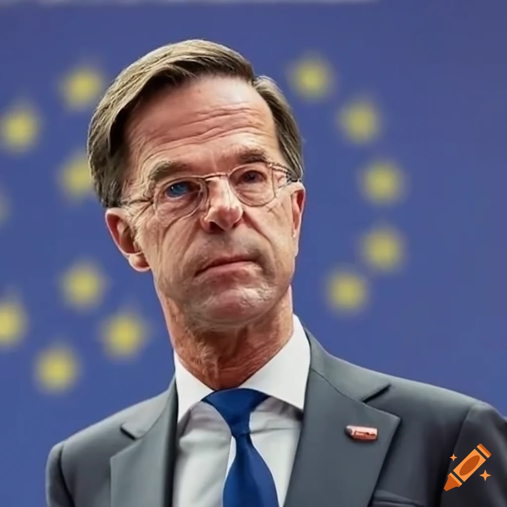 Mark Rutte walking on the European flag