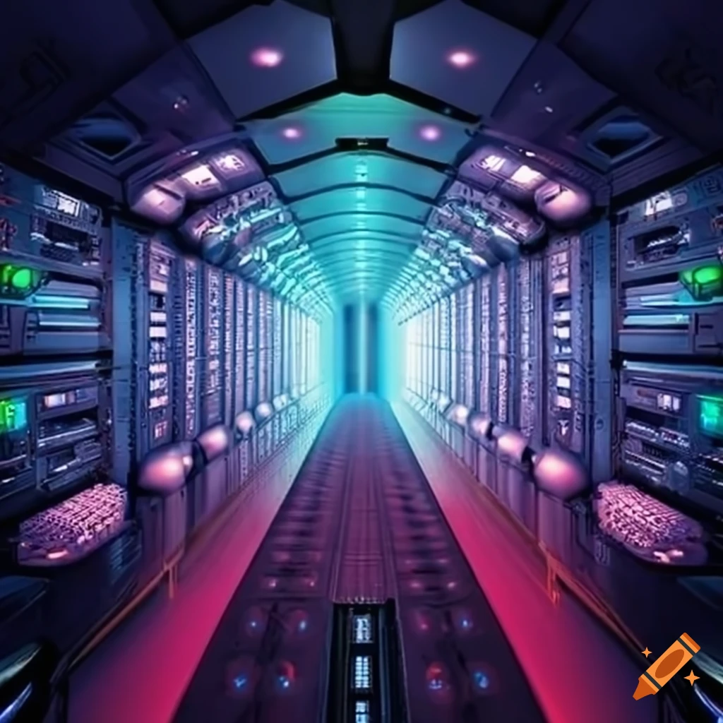 Connected servers floating in space