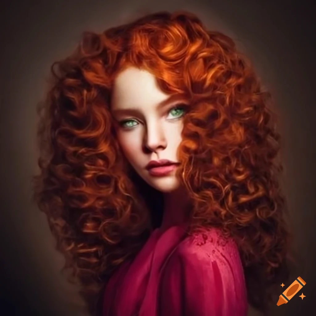 Alluring woman with red curls and green eyes