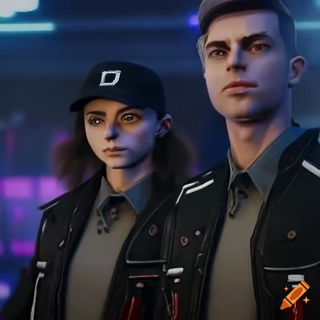 Sci-fi girl Thomasin McKenzie in black attire at a futuristic nightclub with a group of people