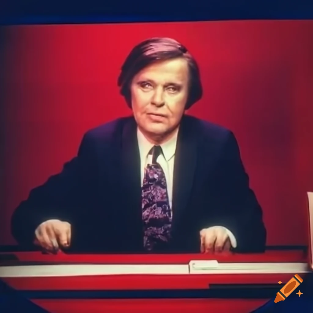 1980s news reporter at red news desk