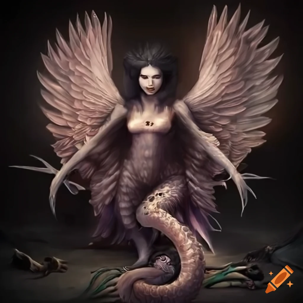 Mythical bird-like creature with wings and sharp claws