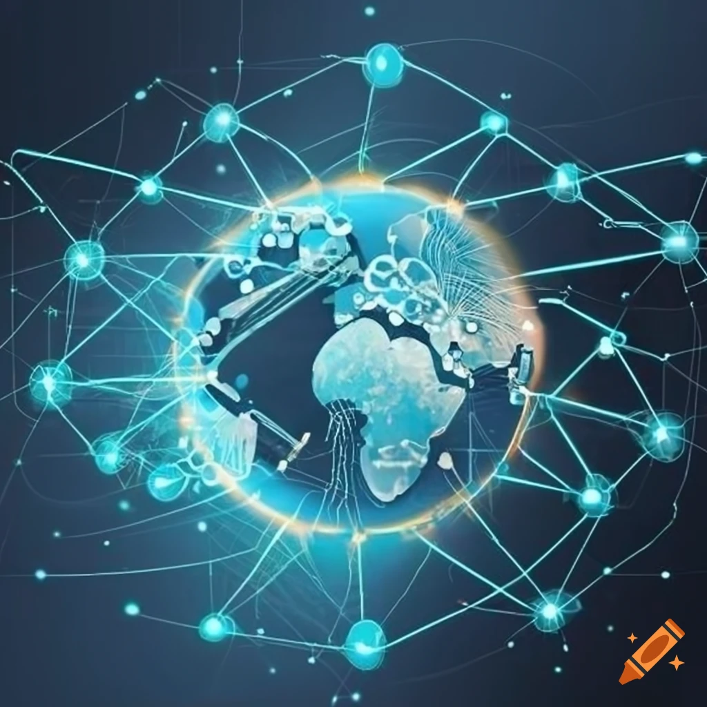 Interdisciplinary network of professionals connected by data and tech symbols