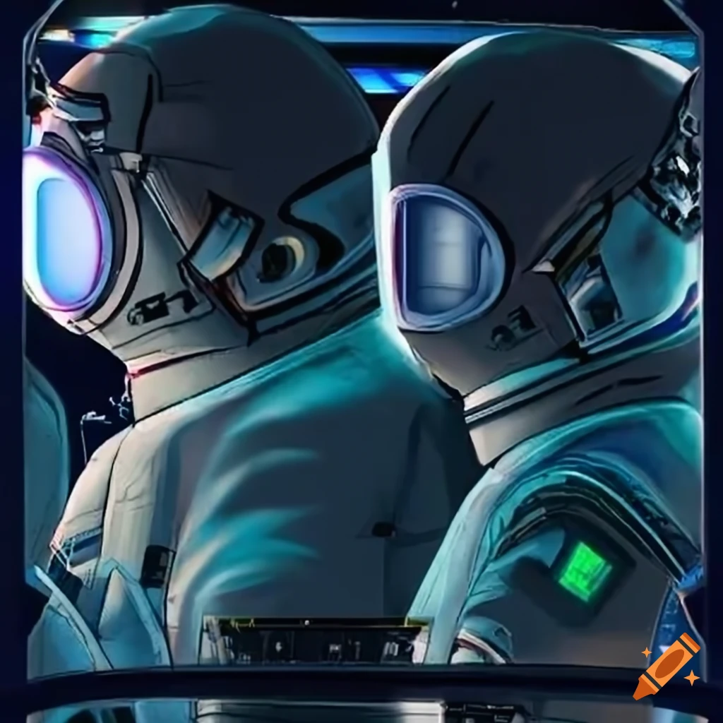 Picture of Captain Christopher and crew in a high-tech spacecraft setting