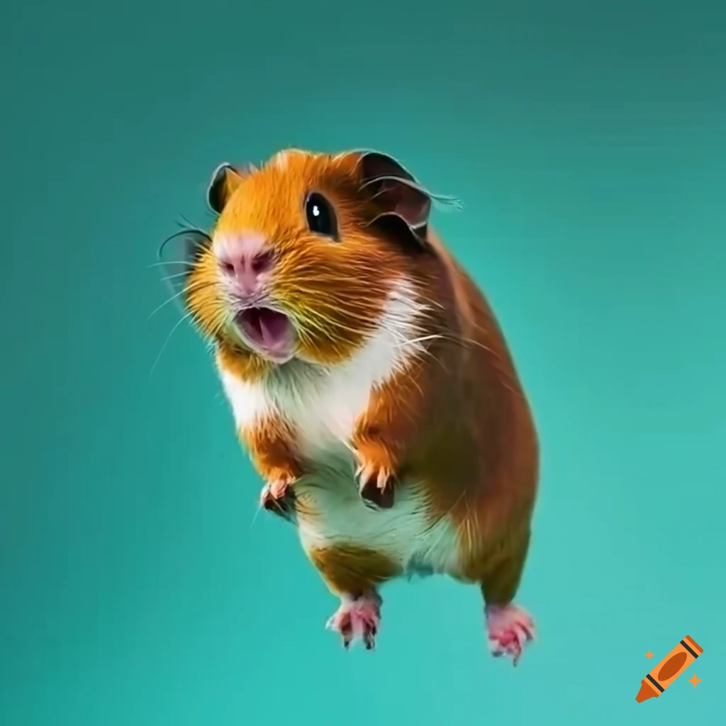 Adorable guinea pig jumping in a playful manner on Craiyon